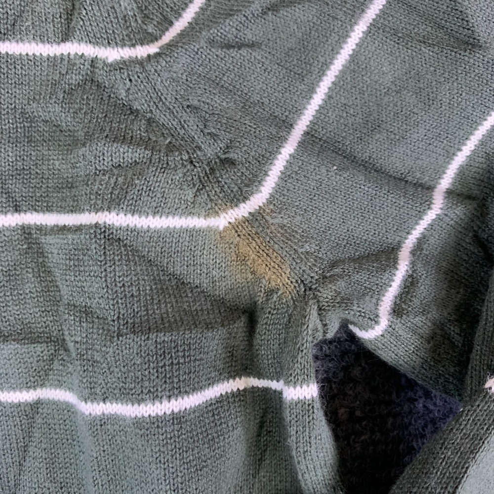 Eddie Bauer Cardigan Sweater Womens Medium Olive Green White Stripe Button Front - Picture 2 of 10